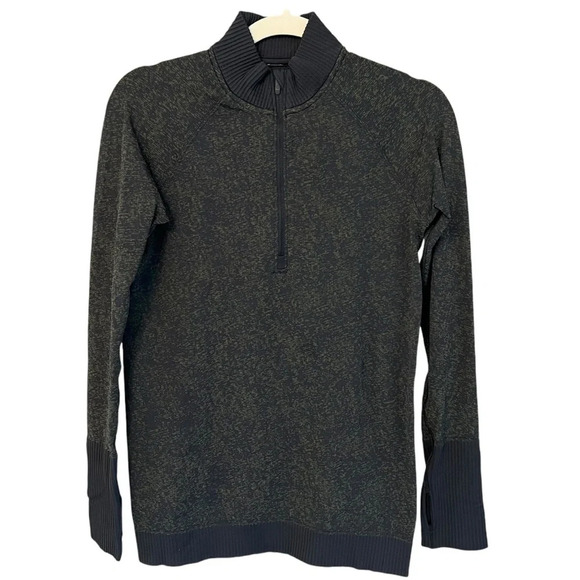 Lululemon Athletica Rest Less Quarter Zip Pullover Black Olive Green 6 Sporty - Picture 1 of 5